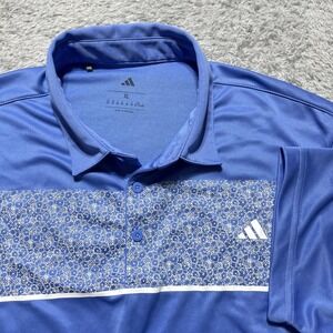 Adidas Mens XL Blue Floral Chest Panel Golf Polo Shirt Short Sleeve Performance